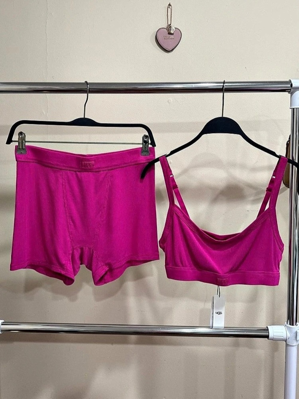 UGG Pink Ribbed Bralette & Shorts 2 Piece Set Top S Shorts M